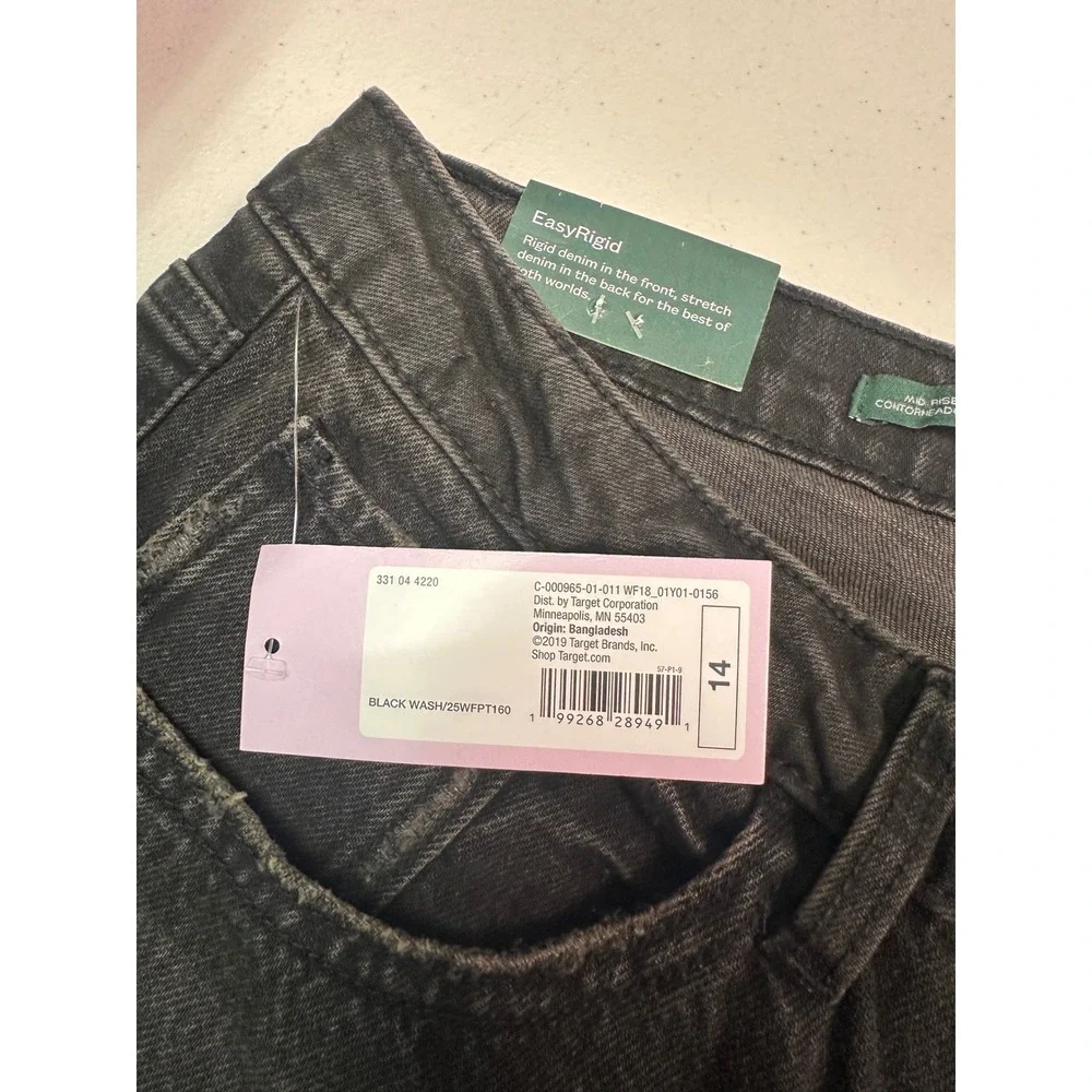 Wild Fable Womens Mid Rise Curvy Straight Jeans Black Distressed Raw Hem Size 14